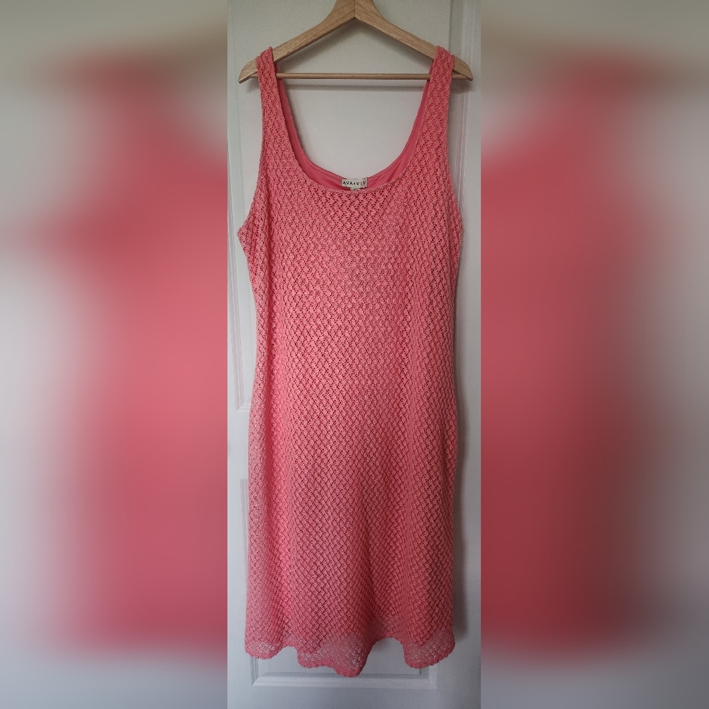 Ava & Viv Women's 2X Peach Sleeveless Crochet Midi Dress Plus Size Boho Summer